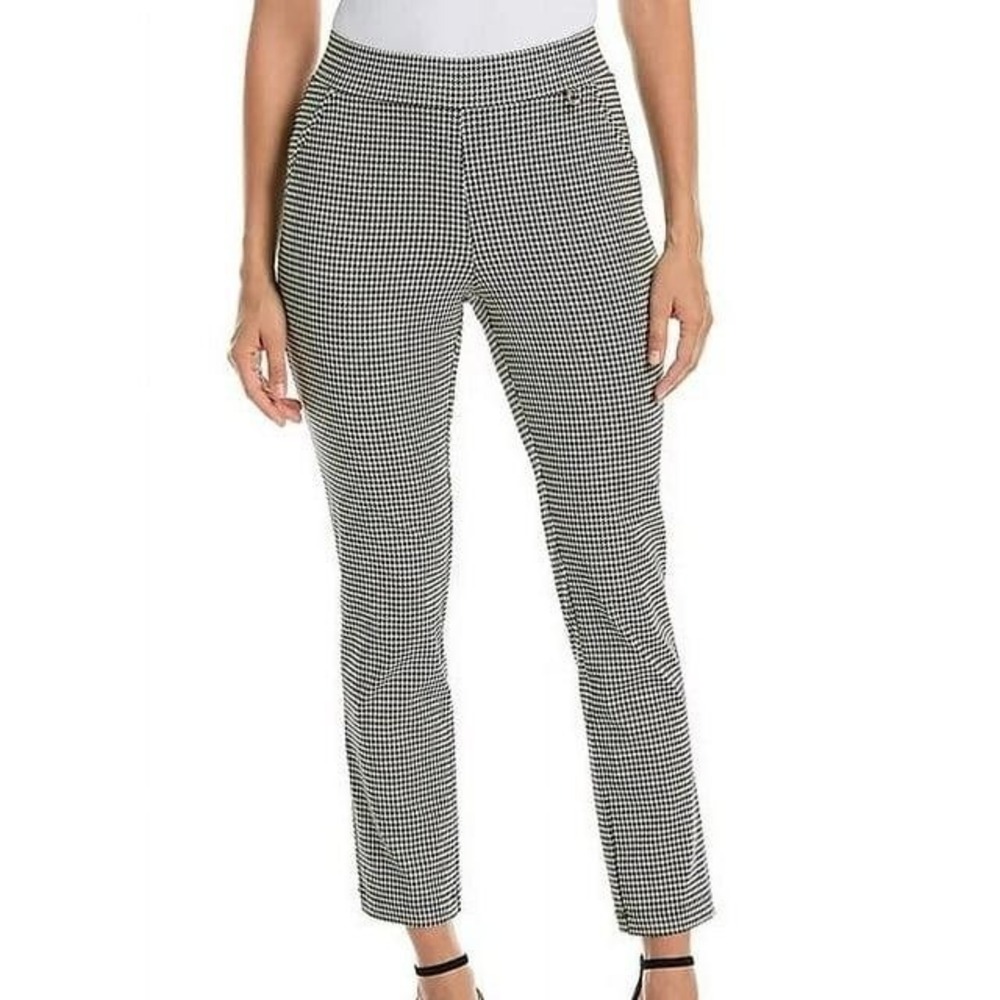 Rafaella Houndstooth Pull-On Ankle Pants Size 12 Career Stretch Black White